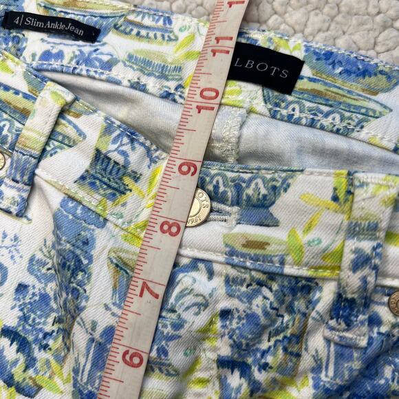 Talbots Slim Ankle Jean Blue Yellow Watercolor Vase Print Size 4 - Picture 9 of 12